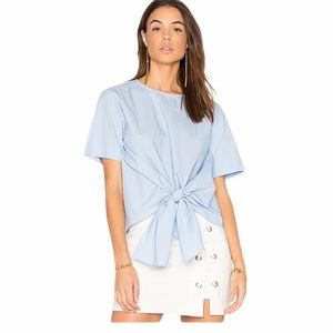 JOA Blue Tie Waist Cotton Blouse
